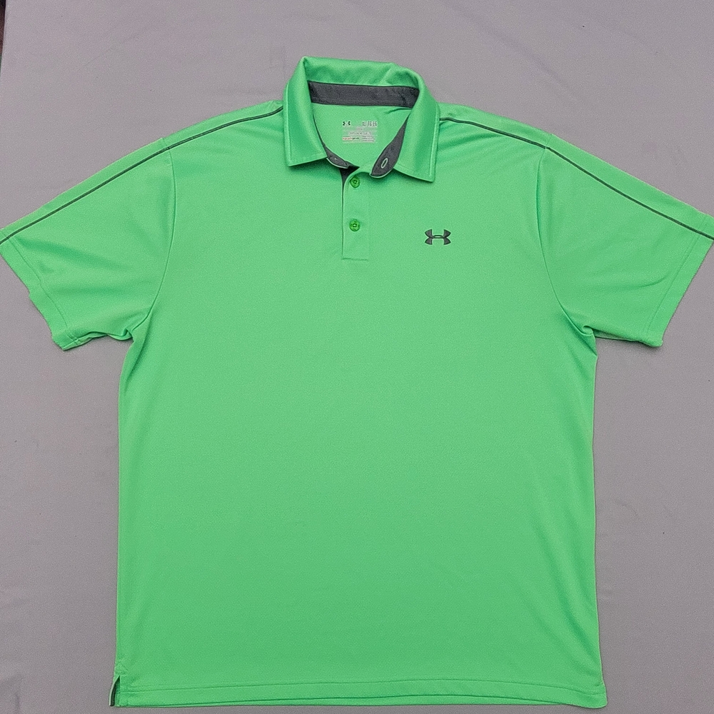Under Armour Tech HeatGear Polo Green Mens XL Stretch Short Sleeve Loose